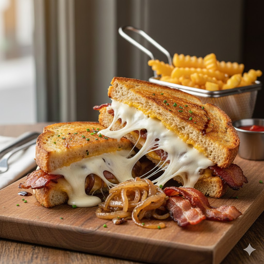 Caramelised Onion Bacon Toasted Cheese